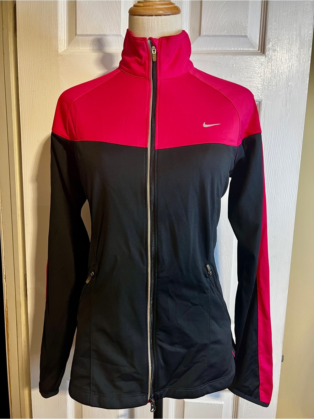Nike Wms Pink Black Full Zip Light Back Vent Athletic Active Track Jacket M